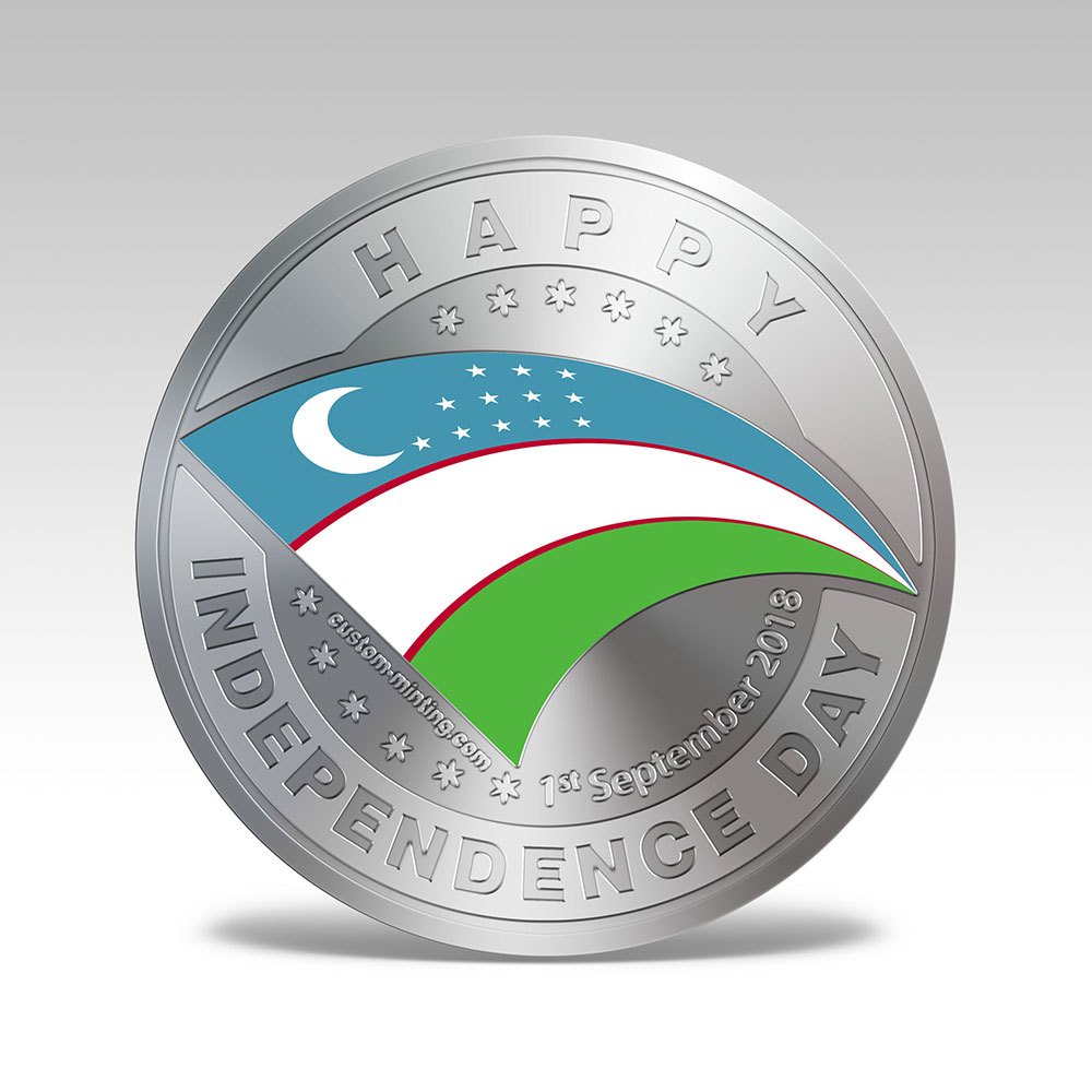 Uzbekistan Independence Day Medallion Silver Coin with Colour Printing